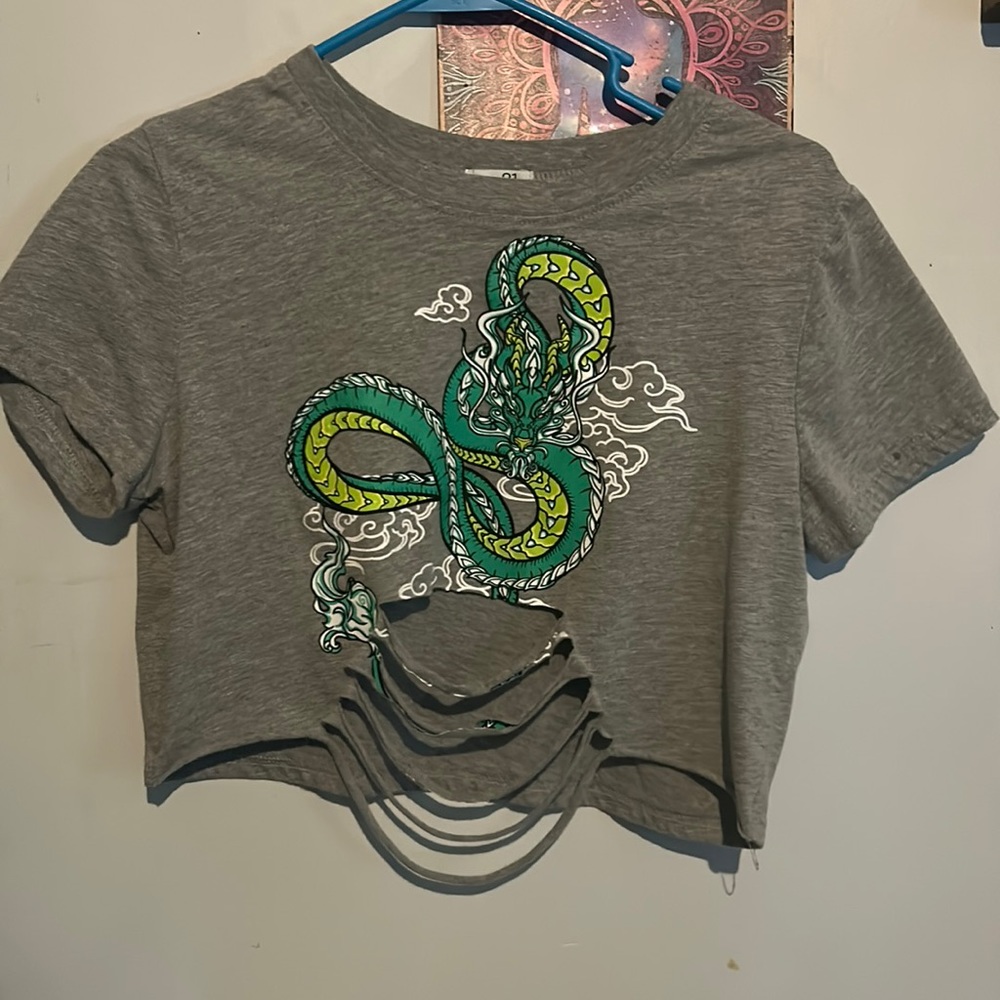 cropped dragon shirt!! light grey. never been worn